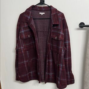 Maurices Burgundy Plaid Utility Jacket